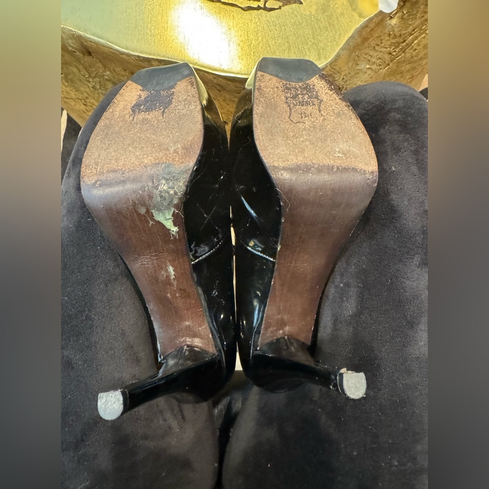 Stuart Weitzman Black Patent Leather Platform Lace-Up Heels size 6.5 - Picture 12 of 16
